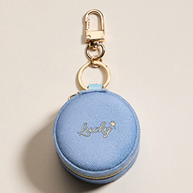 LUCKY Embroidered Round Shaped Travel Jewelry Case Keychain / Bag Charm