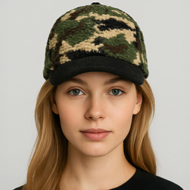 Corduroy Brim Camouflage Print Teddy Bear Baseball Cap