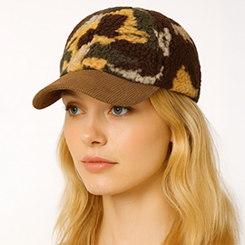 Corduroy Brim Camouflage Print Teddy Bear Baseball Cap