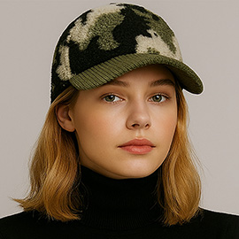 Corduroy Brim Camouflage Print Teddy Bear Baseball Cap