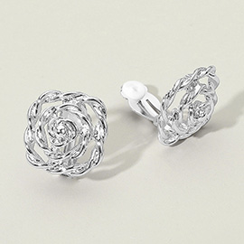 Textured Metal Rose Clip On Earrings