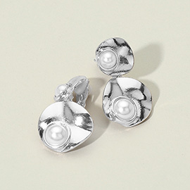 Pearl Accent Abstract Disc Drop Dangle Clip On Earrings