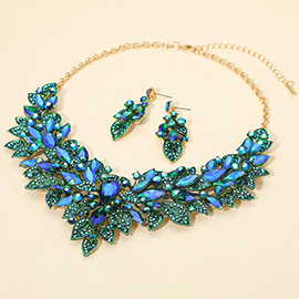 Marquise Glass Stone Cluster Embellished Statement Necklace