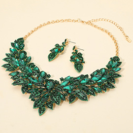 Marquise Glass Stone Cluster Embellished Statement Necklace