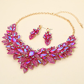 Marquise Glass Stone Cluster Embellished Statement Necklace