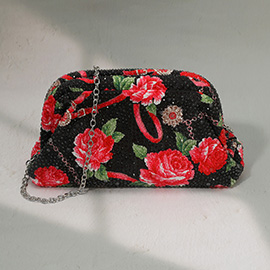 Bling Studded Floral Pattern Evening Clutch Bag / Crossbody Bag