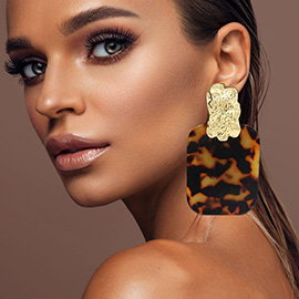 Oversized Patterned Celluloid Acetate Plate Accent Door Knocker Earrings