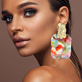 Oversized Patterned Celluloid Acetate Plate Accent Door Knocker Earrings