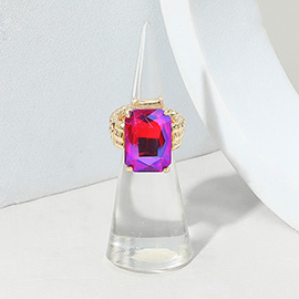 Faceted Emerald Cut Stone Cluster Stretch Ring
