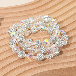 3PCS - Shamballa Ball Faceted Beaded Stretch Multi Layered Bracelets