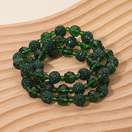 3PCS - Shamballa Ball Faceted Beaded Stretch Multi Layered Bracelets