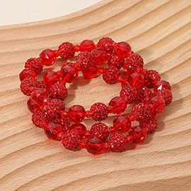 3PCS - Shamballa Ball Faceted Beaded Stretch Multi Layered Bracelets