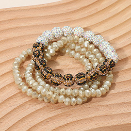 4PCS - Shamballa Ball Faceted Beaded Stretch Multi Layered Bracelets