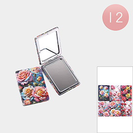 12PCS - Glittered Floral Printed Cosmetic Mirrors
