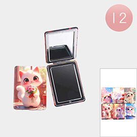 12PCS - Cute Cat Printed Compact Mirrors