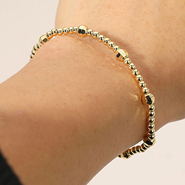 Faceted Beads Accent Stainless Steel Ball Beaded Stretch Bracelet
