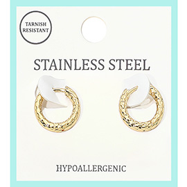 Stainless Steel Hammered Mini Huggie Hoop Earrings