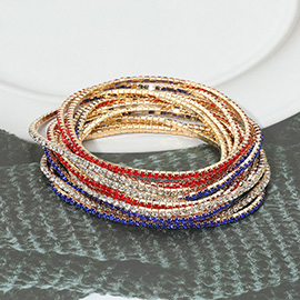 12PCS - American USA Rhinestone Stretch Multi Layered Bracelets