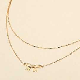 Metal Bow Pendant Accent Layered Chain Necklace