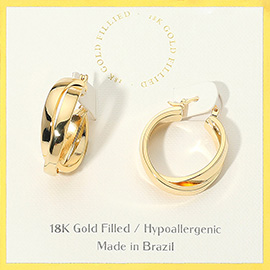 18K Gold Filled Hypoallergenic Crisscross Pin Catch Hoop Earrings