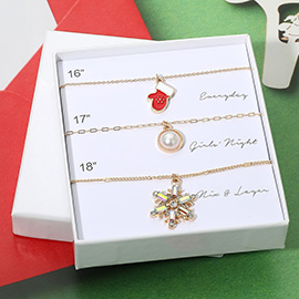 3PCS - Christmas Mitten Pearl Snowflake Pendant Necklace Set