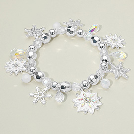 Snowflake Sparkling Beads Charm Beaded Stretch Bracelet