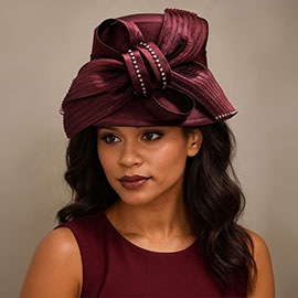 Rhinestone Bow Accent Elegant Dressy Hat