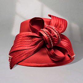 Rhinestone Bow Accent Elegant Dressy Hat