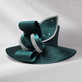 Wide Brim Rhinestone Embellished Bow Accent Dressy Hat