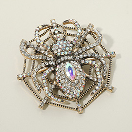 Rhinestone Embellished Spider Web Pin Brooch