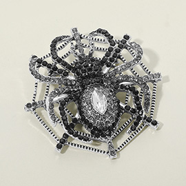 Rhinestone Embellished Spider Web Pin Brooch