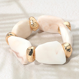 Bold Abstract Marbled Resin Beaded Stretch Statement Bracelet