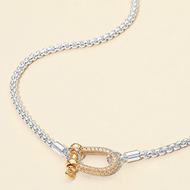 Stone Paved Carabiner Pendant Link Box Chain Necklace