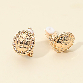 Textured Metal Round Clip On Earrings