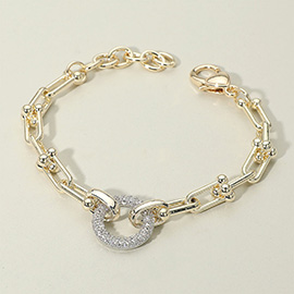 14K Gold Plated CZ Stone Paved Ring Accent Industrial Chain Link Bracelet