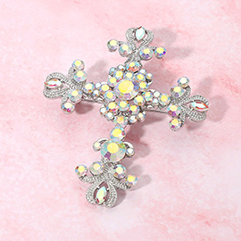 Elegant Stone Embellished Cross Pin Brooch