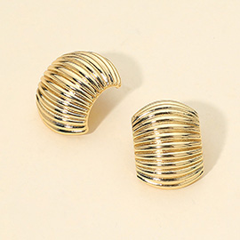 14K Gold Dipped Ribbed Dome Half Hoop Earrnigs