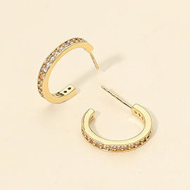 14K Gold Dipped CZ Stone Paved Open Hopo Earrings