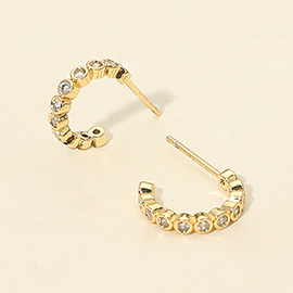 14K Gold Dipped CZ Stone Bezel Around Hoop Earrings