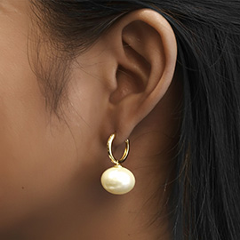 14K Gold Dipped Dangling Pearl Huggie Earrings