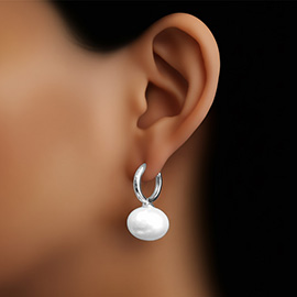 White Gold Dipped Dangling Pearl Huggie Earrings