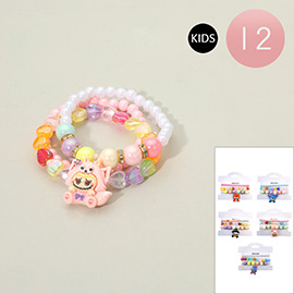 12 SET OF 3 - Kids Monster Bunny Pearl Heart Beaded Stretch Multi Layered Bracelets