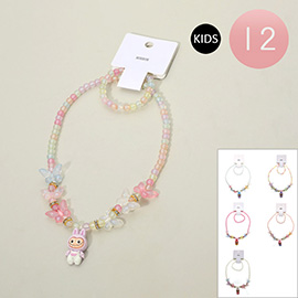 12 SET OF 2 - Kids Monster Bunny Pendant Butterfly Beaded Jewelry Set