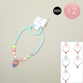 12 SET OF 2 - Kids Monster Bunny Pendant Heart Beaded Jewelry Set