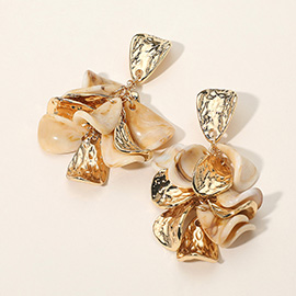 Bold Floral Design Textured Petal Statement Drop Earrings
