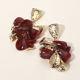 Bold Floral Design Textured Petal Statement Drop Earrings