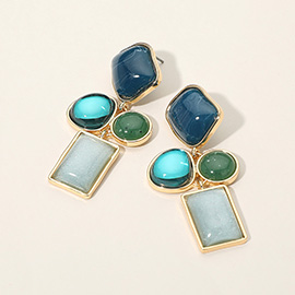 Multi Stone Accented Bold Geometric Drop Earrings