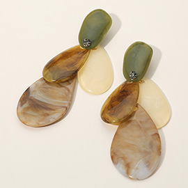 Round Stone Accented Abstract Resin Teardrop Drop Earrings