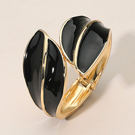 Abstract Enamel Leaf Statement Hinged Bangle Bracelet