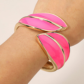 Abstract Enamel Leaf Statement Hinged Bangle Bracelet